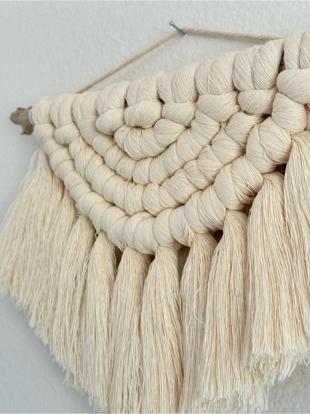 Boho style cream colored macrame wall hanging